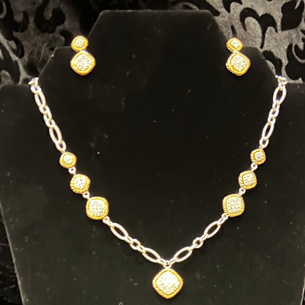 Pave Rhinestone Medallion Necklace and Matching Pierced Drop Earrings *New